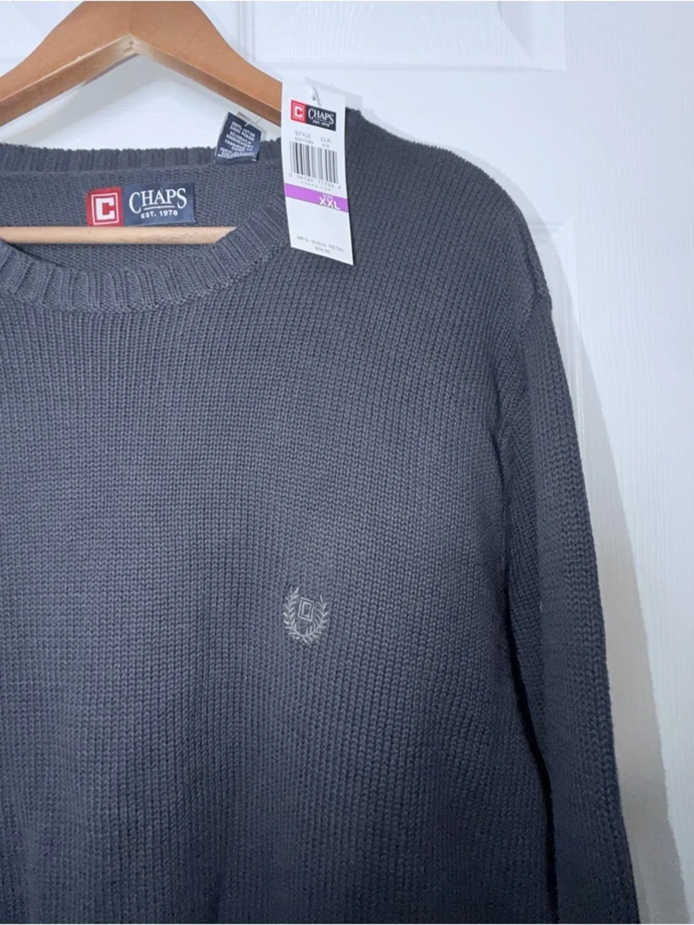 NWT Chap’s Men’s Logo Sweater XXL Navy Blue Cotton Knit Crewneck Pullover 2XL